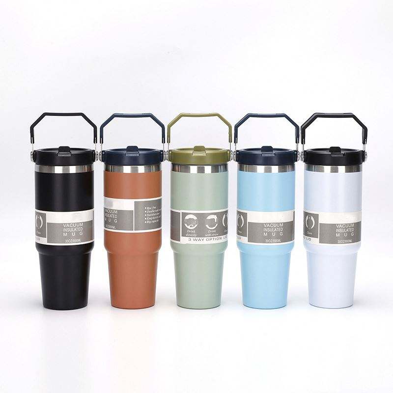 20/30oz Beer Tumbler With Handle Straw Lid Coffee Mug Stainless Steel Insulated Thermo Leakproof Car Travel Sport Bottle