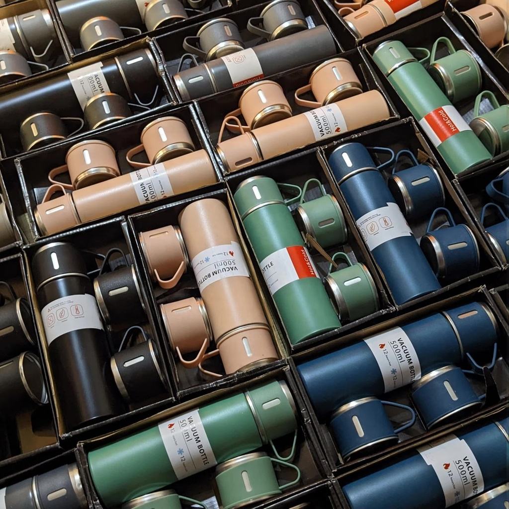 Christmas Gift 3pcs Outdoor Travel Coffee Tea Thermos Vacuum Flask Stainless Steel Water Bottle Gift Set with 2 Cup