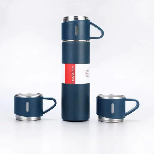 Christmas Gift 3pcs Outdoor Travel Coffee Tea Thermos Vacuum Flask Stainless Steel Water Bottle Gift Set with 2 Cup