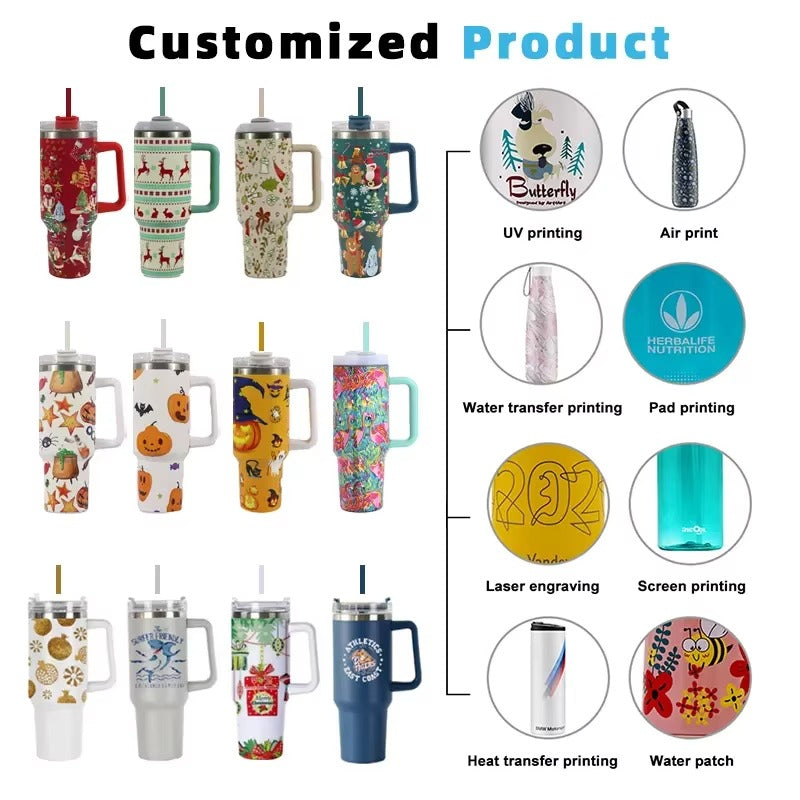 Custom 40 oz Adventure Stainless Steel Double Wall Vacuum Metal Cup Thermal Travel Coffee Mug 40oz Tumbler With Handle and Straw