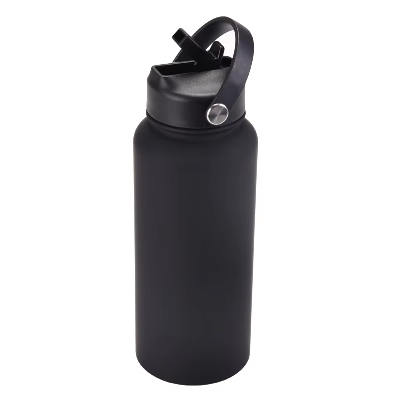 Customized 32oz /1000ml wide mouth double wall sports travel vacuum insulated stainless steel water bottle with straw lid