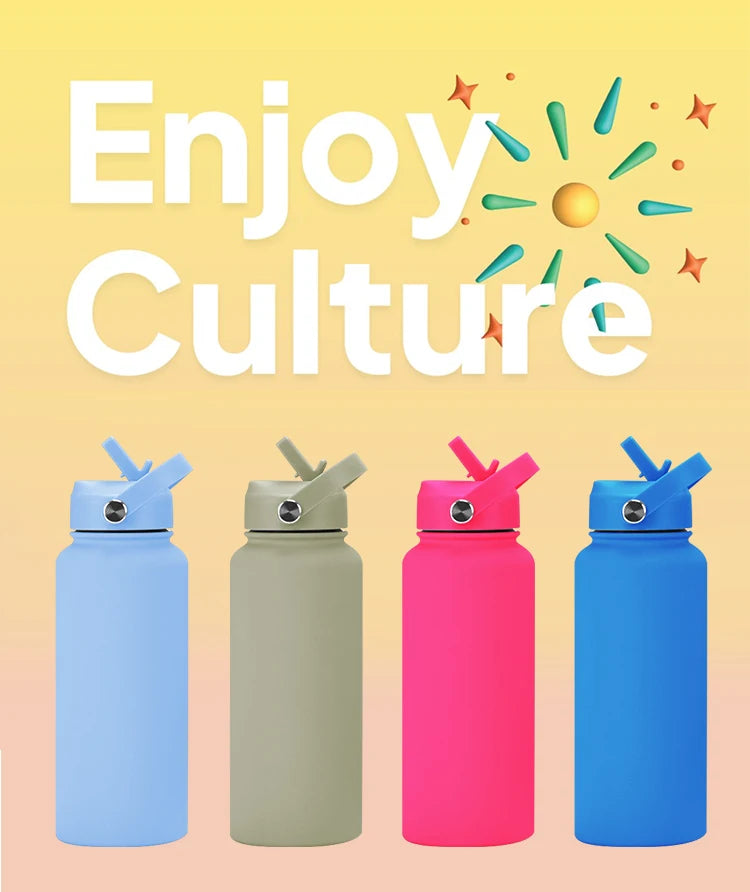 Customized 32oz /1000ml wide mouth double wall sports travel vacuum insulated stainless steel water bottle with straw lid
