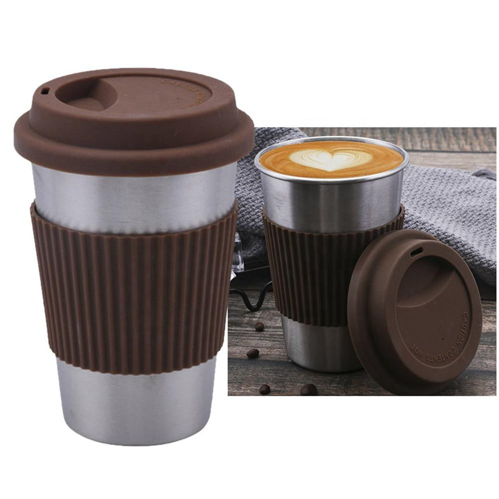 Coffee Mugs Thickened Stainless Steel Coffee Mugs Tea Cups Big Travel Camping Mug Coffee Cup With Cup Sleeve Lid Straw 500ml