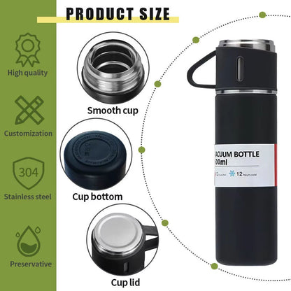 Christmas Gift 3pcs Outdoor Travel Coffee Tea Thermos Vacuum Flask Stainless Steel Water Bottle Gift Set with 2 Cup