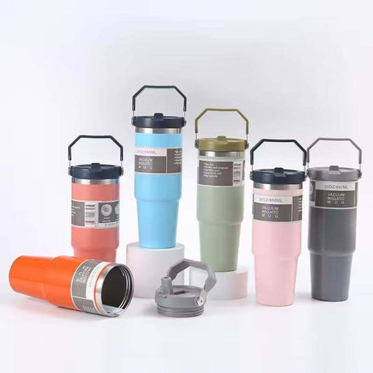 20/30oz Beer Tumbler With Handle Straw Lid Coffee Mug Stainless Steel Insulated Thermo Leakproof Car Travel Sport Bottle