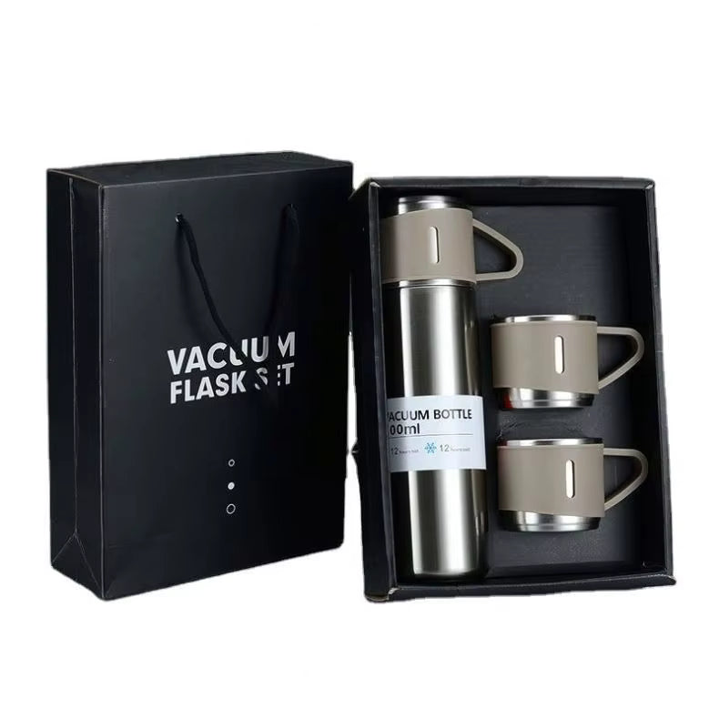 Christmas Gift 3pcs Outdoor Travel Coffee Tea Thermos Vacuum Flask Stainless Steel Water Bottle Gift Set with 2 Cup