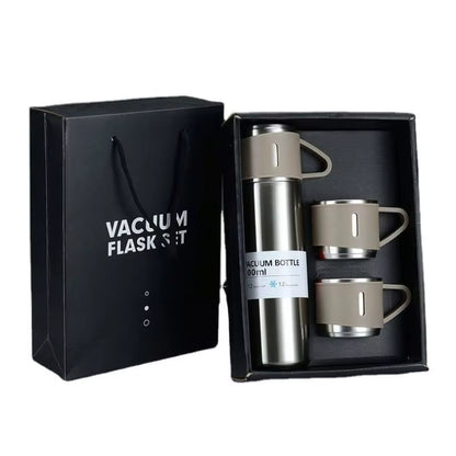 Christmas Gift 3pcs Outdoor Travel Coffee Tea Thermos Vacuum Flask Stainless Steel Water Bottle Gift Set with 2 Cup