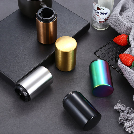 hot selling automatic push down metal custom magnetic bottle beer opener stainless round beer bottle opener with magnet