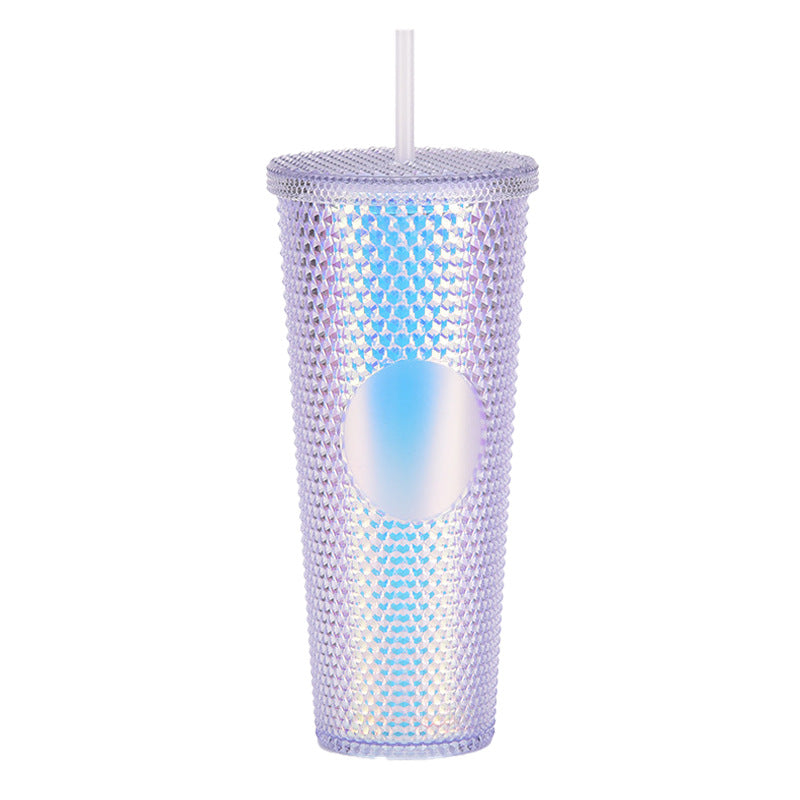 Custom Logo Double Wall Reusable Studded Tumbler Plastic Cold Drinks Cups With Lid And Straw Custom Gift Coffee Tumbler