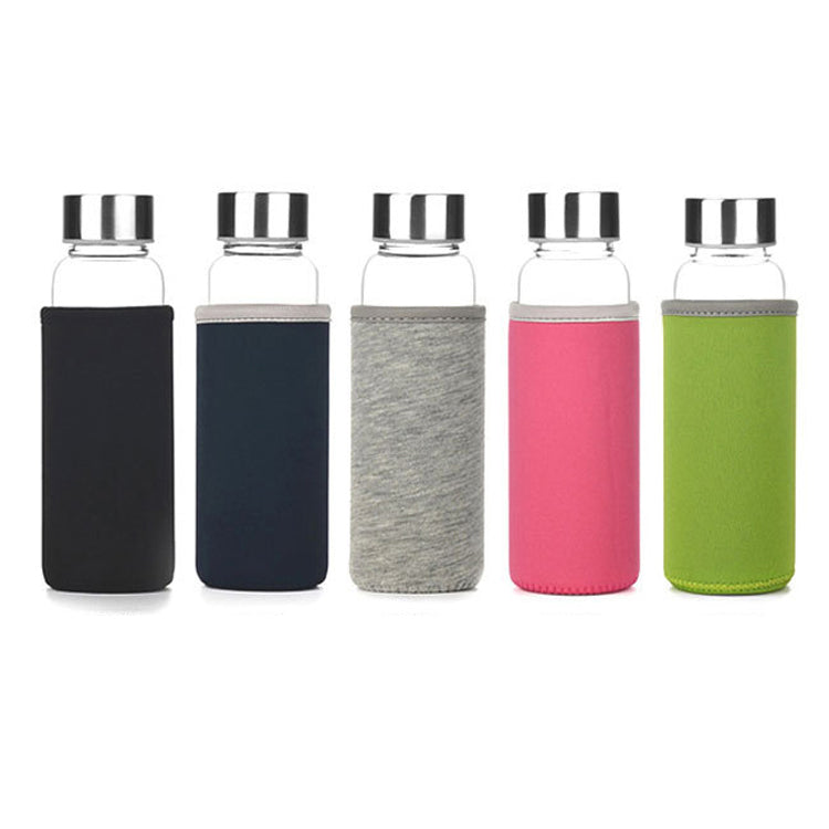 Glass Water Bottle 280ml/360ml/550ml Sport Bottle with Stainless Steel Lid and Protective Bag BPA Free Travel Drink Bottle