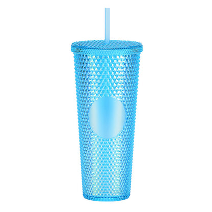 Custom Logo Double Wall Reusable Studded Tumbler Plastic Cold Drinks Cups With Lid And Straw Custom Gift Coffee Tumbler