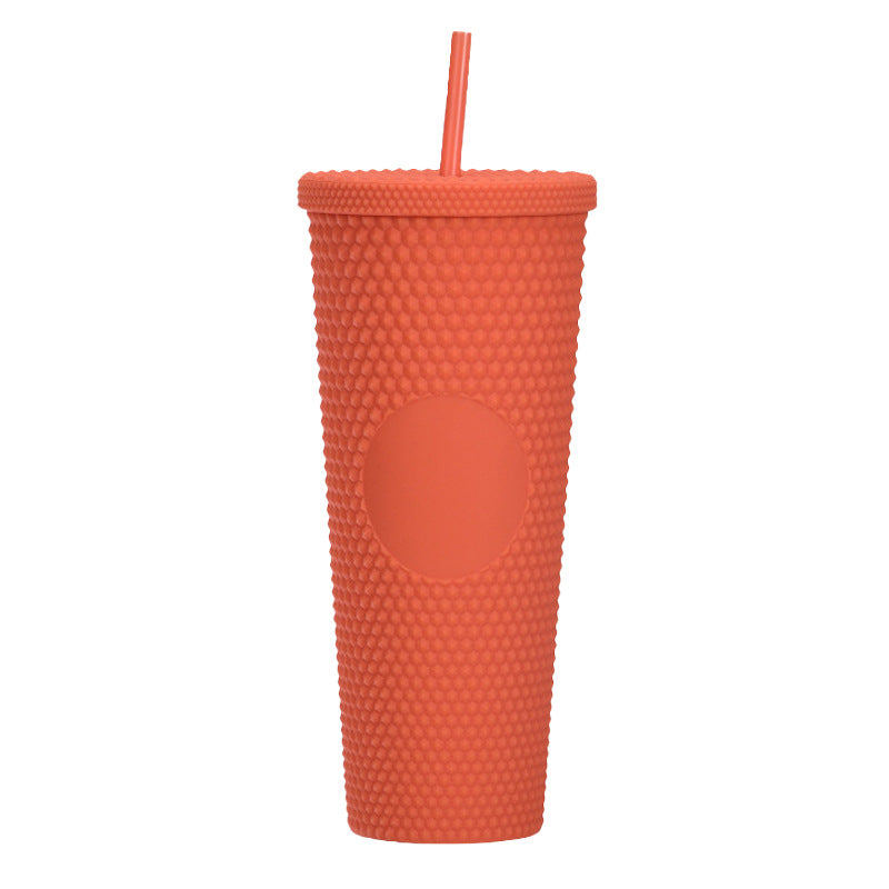 Custom Logo Double Wall Reusable Studded Tumbler Plastic Cold Drinks Cups With Lid And Straw Custom Gift Coffee Tumbler