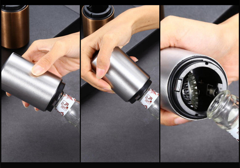 hot selling automatic push down metal custom magnetic bottle beer opener stainless round beer bottle opener with magnet