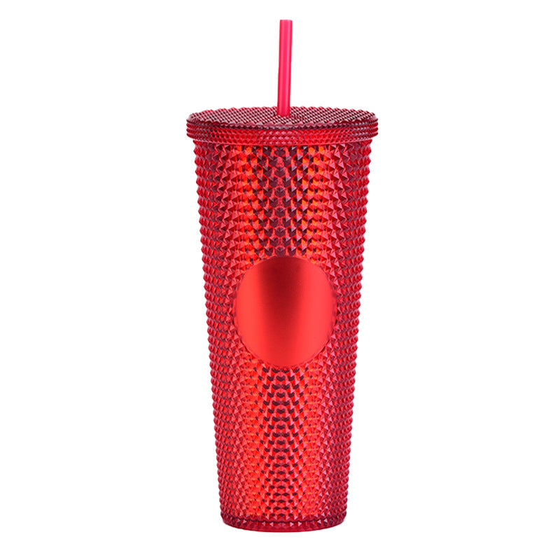 Custom Logo Double Wall Reusable Studded Tumbler Plastic Cold Drinks Cups With Lid And Straw Custom Gift Coffee Tumbler