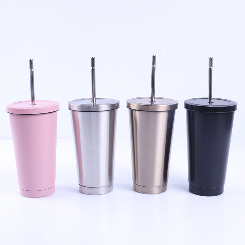 Custom double wall travel coffee water reusable drinking insulated stainless steel vacuum tumbler mug cup with metal straw