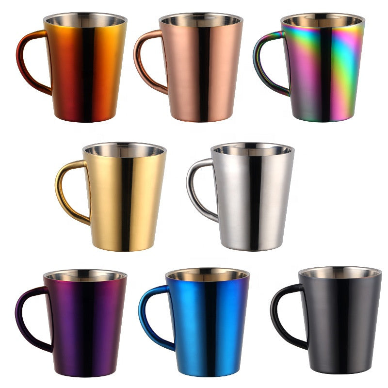 350ml Stainless Steel Beer Mug Metal Coffee Cup Anti-scalding Handle Tea Cup Milk Cup Portable Golden Travel Adult Water