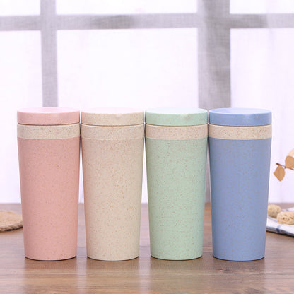 Hot Selling Double Layer Insulation Coffee Tumbler Vacuum Bottle Wheat Straw Fiber Travel Mug Perfect for Milk Coffee Tea