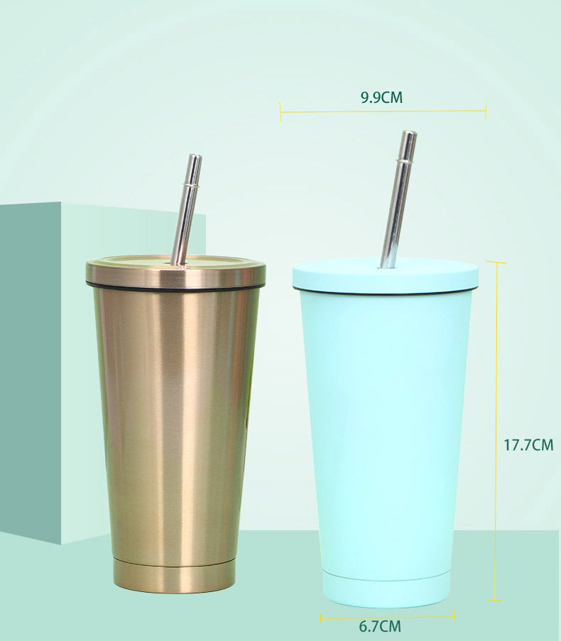 Custom double wall travel coffee water reusable drinking insulated stainless steel vacuum tumbler mug cup with metal straw