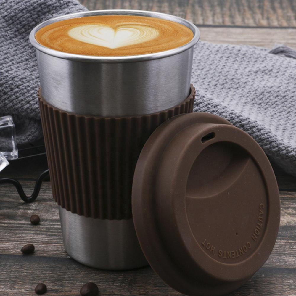 Coffee Mugs Thickened Stainless Steel Coffee Mugs Tea Cups Big Travel Camping Mug Coffee Cup With Cup Sleeve Lid Straw 500ml