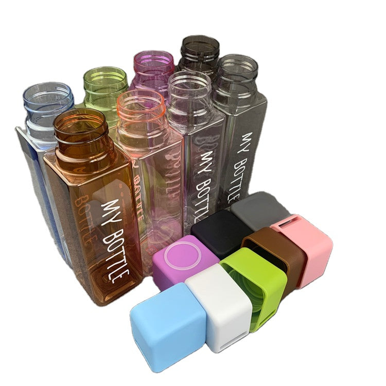 New Square Frosted Plastic Water Portable Transparent Fruit Juice Outdoor Sport Travel Camping Bottle