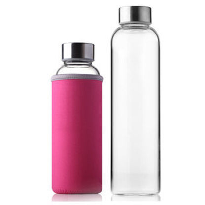 Glass Water Bottle 280ml/360ml/550ml Sport Bottle with Stainless Steel Lid and Protective Bag BPA Free Travel Drink Bottle