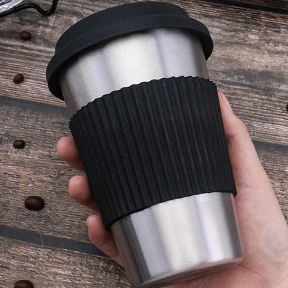 Coffee Mugs Thickened Stainless Steel Coffee Mugs Tea Cups Big Travel Camping Mug Coffee Cup With Cup Sleeve Lid Straw 500ml