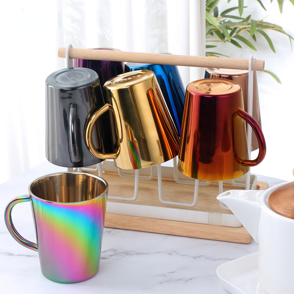 350ml Stainless Steel Beer Mug Metal Coffee Cup Anti-scalding Handle Tea Cup Milk Cup Portable Golden Travel Adult Water