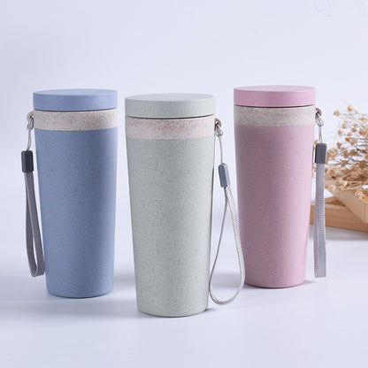 Hot Selling Double Layer Insulation Coffee Tumbler Vacuum Bottle Wheat Straw Fiber Travel Mug Perfect for Milk Coffee Tea