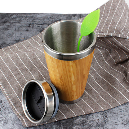 High Quality 350/450ml Stainless Steel and Bamboo Travel Mug Coffee Tea Cup with Lid