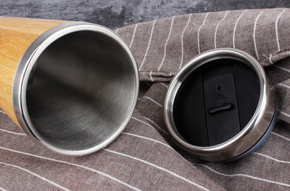 High Quality 350/450ml Stainless Steel and Bamboo Travel Mug Coffee Tea Cup with Lid