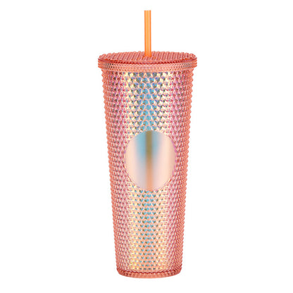 Custom Logo Double Wall Reusable Studded Tumbler Plastic Cold Drinks Cups With Lid And Straw Custom Gift Coffee Tumbler