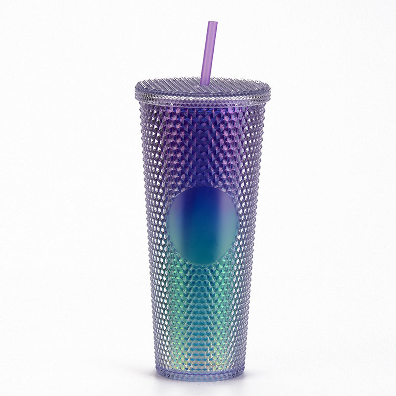 Custom Logo Double Wall Reusable Studded Tumbler Plastic Cold Drinks Cups With Lid And Straw Custom Gift Coffee Tumbler