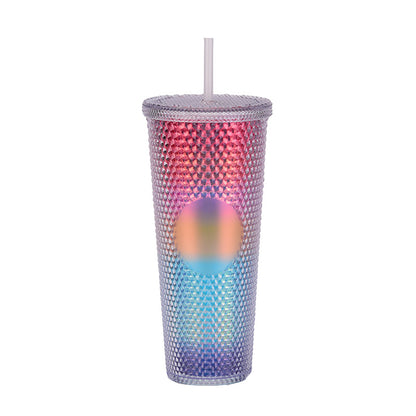 Custom Logo Double Wall Reusable Studded Tumbler Plastic Cold Drinks Cups With Lid And Straw Custom Gift Coffee Tumbler