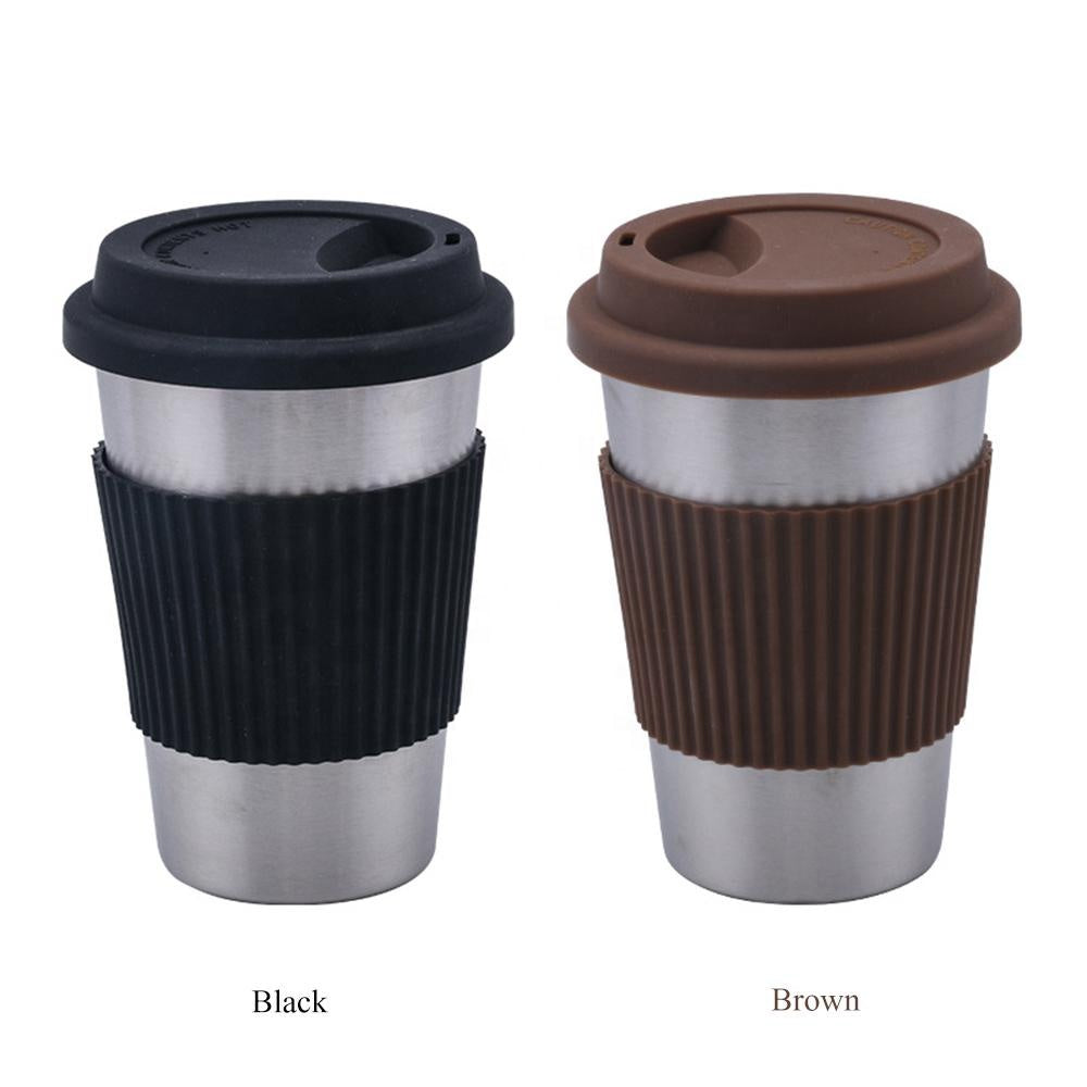 Coffee Mugs Thickened Stainless Steel Coffee Mugs Tea Cups Big Travel Camping Mug Coffee Cup With Cup Sleeve Lid Straw 500ml