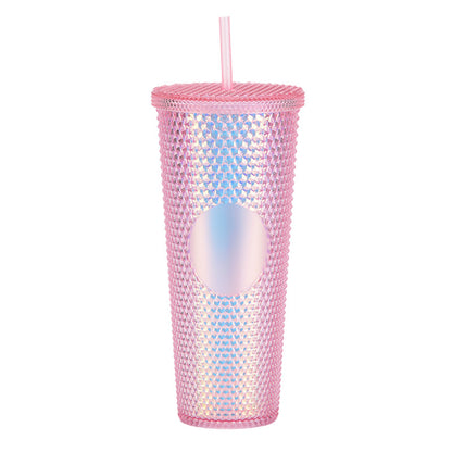 Custom Logo Double Wall Reusable Studded Tumbler Plastic Cold Drinks Cups With Lid And Straw Custom Gift Coffee Tumbler