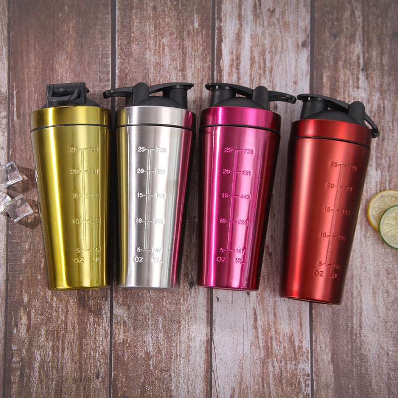 Custom Logo Sport Insulated Protein Shaker Water Cup Single Walled Stainless Steel Shaker Bottle