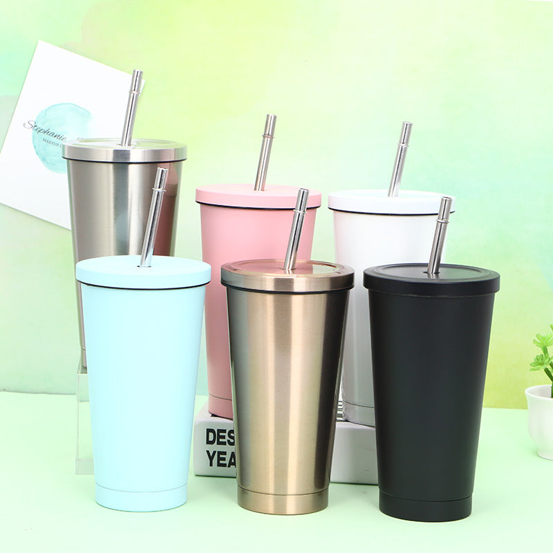 Custom double wall travel coffee water reusable drinking insulated stainless steel vacuum tumbler mug cup with metal straw