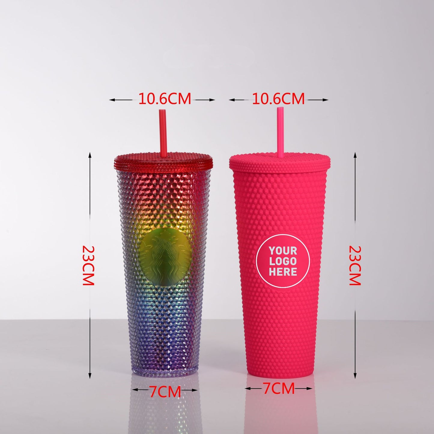 Hot Sale Popular 24oz Plastic Double Wall Insulated Crystal Grid Studded Tumbler Cups Stud Mug Pineapple Cup With Straw