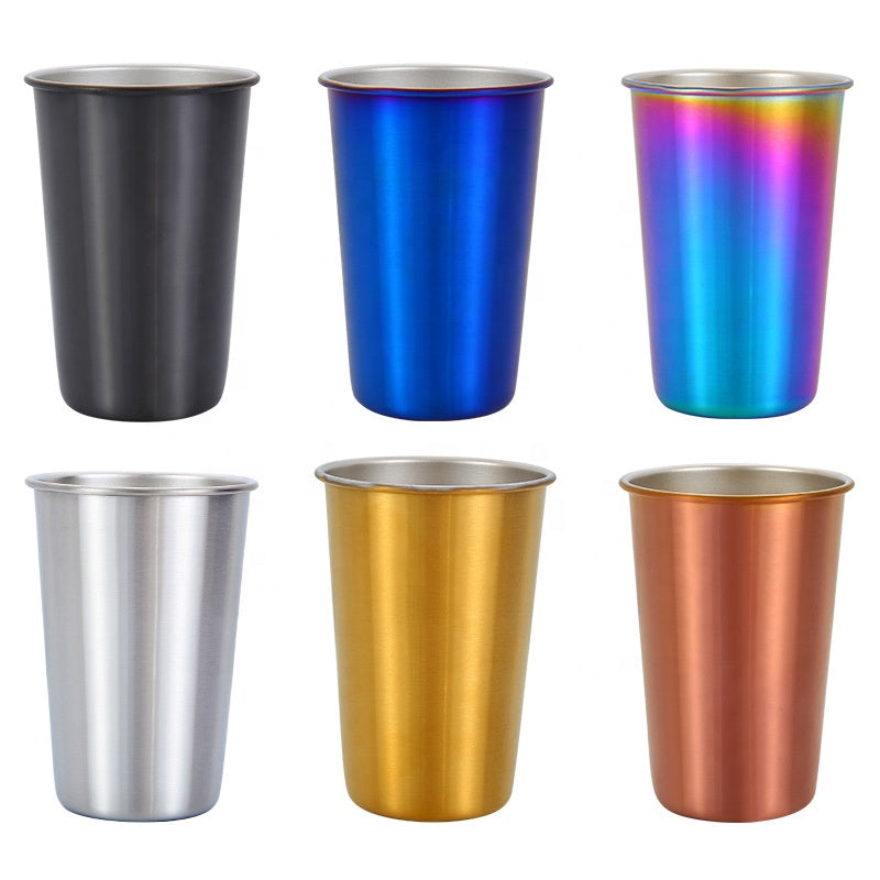 500ml 304 Stainless Steel Coffee Cups Metal Reusable Straw Glass Pint Travel Outdoor Camping Drinking Cup Juice Tea Beer Cups